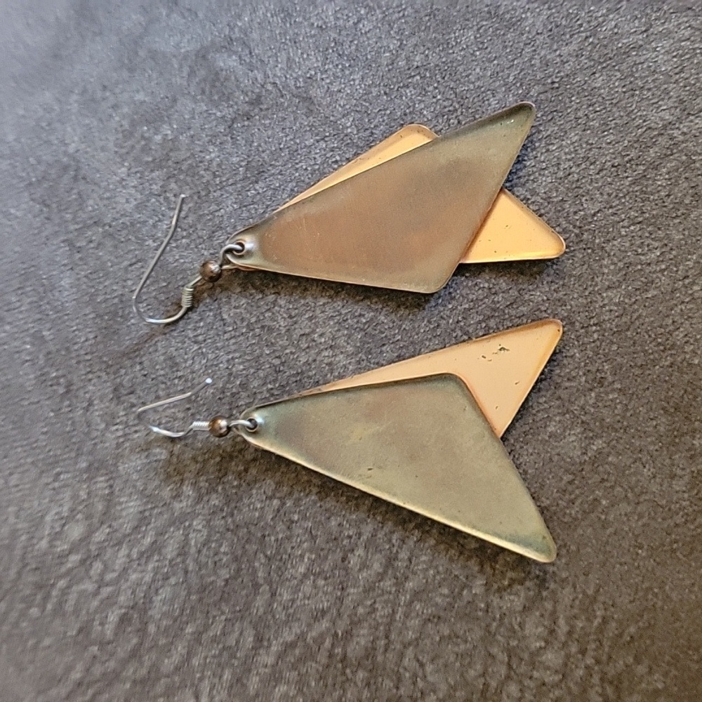 Copper Patina Geometric Dangle Hook Earrings - image 4
